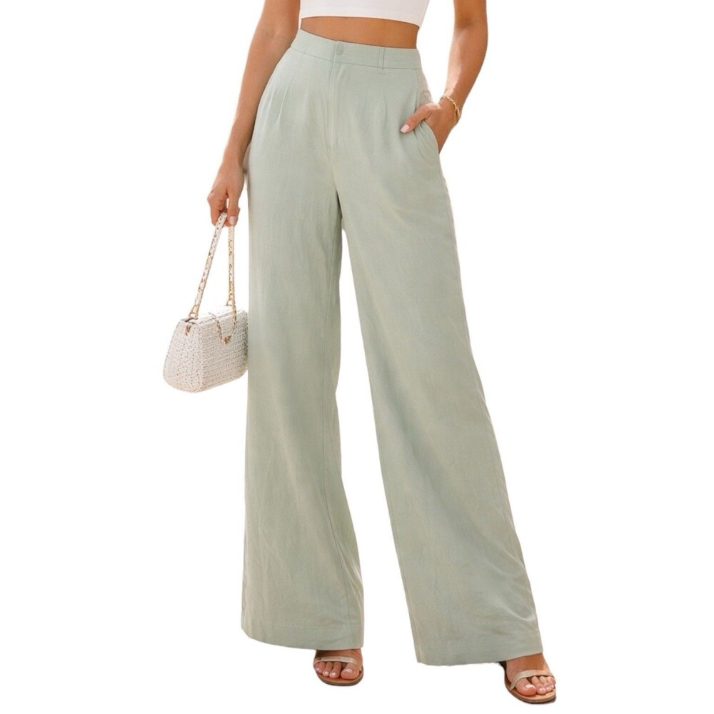 Misguided Pants Womens 8 Tall‎ Pastel Green Cotton Wide Leg Lightweight Spring - Picture 12 of 12